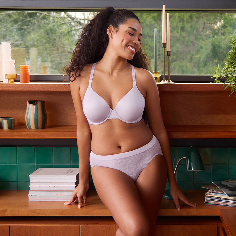 female models wearing the new effortless collection underwire bra and brief panties in a variety of colors.